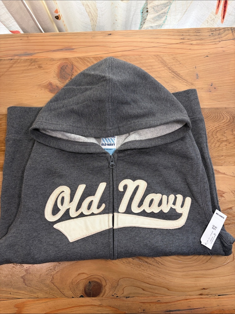 NWT Old Navy Boys Charcoal Gray Zip-Up Hoodie with Cream Script